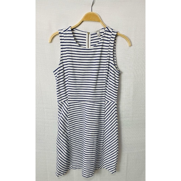 J. Crew Blue and White Strip Daybreak Ponte Knit Sleeveless Dresses - Picture 3 of 9